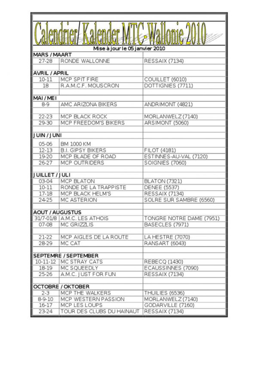 MTC: mise à  jour du calendrier des balades des clubs wallons.