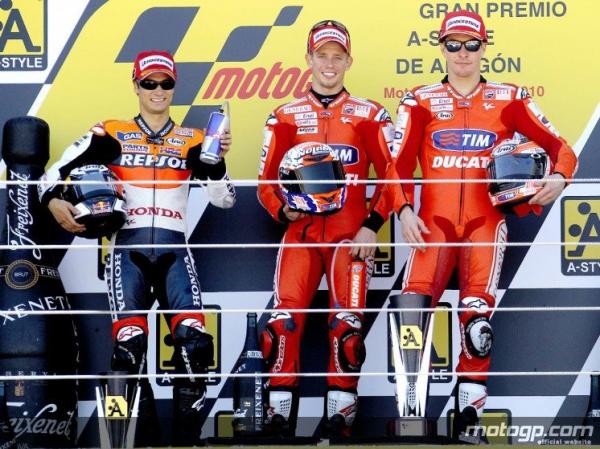 Moto GP : le podium d&rsquo;Aragon &#8230; Stoner est toujours là .