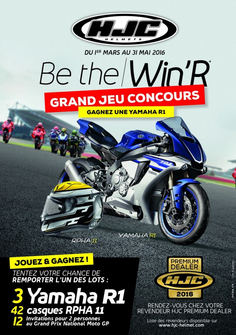 Concours HJC Yamaha avec 42 casques, des places en Moto Gp et trois R1 2016 en jeu.